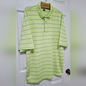 Men's Bolle Neon Green Blue Stripe Golf Tech Polo Shirt Size Large